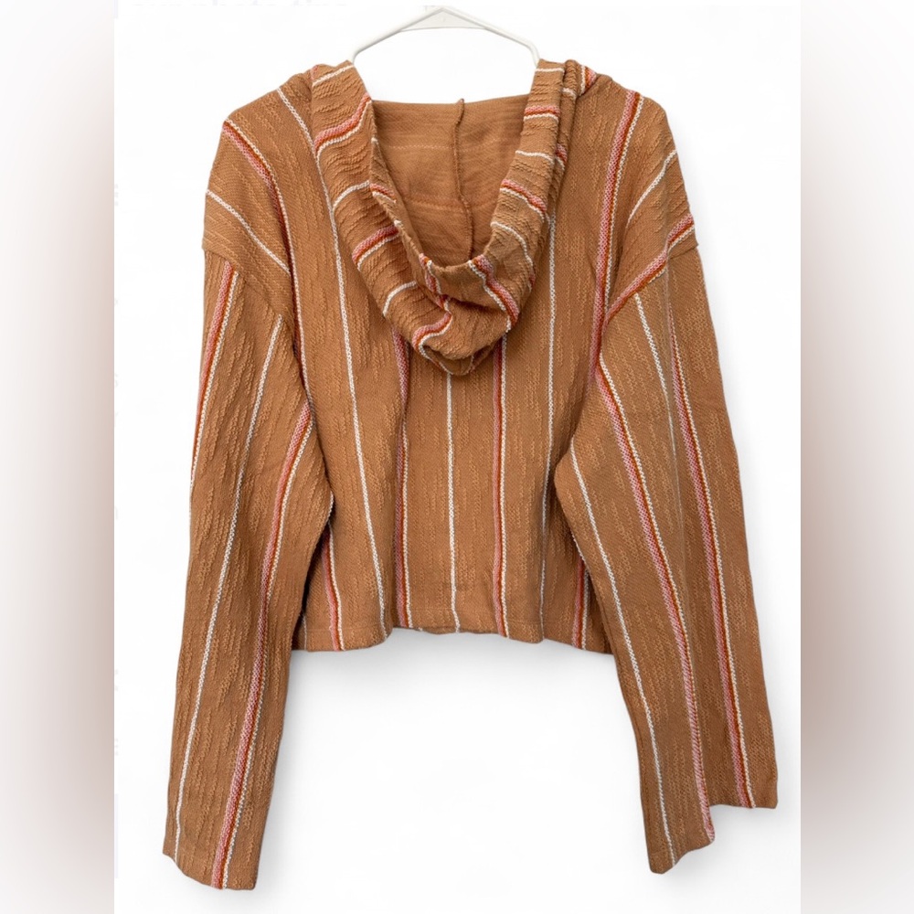 L Space Paradise Sunrise Stripe Hooded Pullover Gold Medium Woven Knit Coastal - Picture 6 of 8